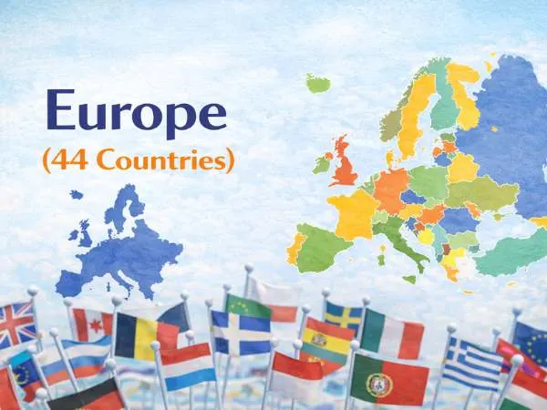Map of Europe with 44 countries