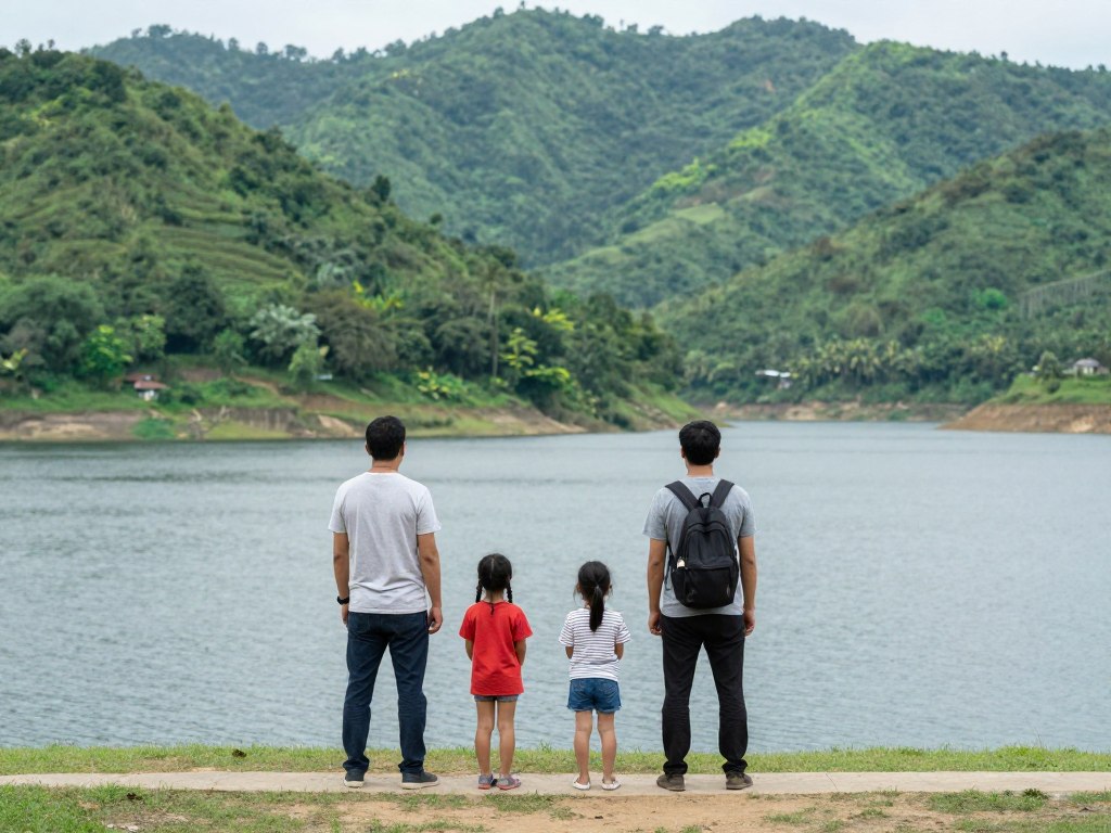 Family enjoying a quiet Mukutmanipur reservoir view